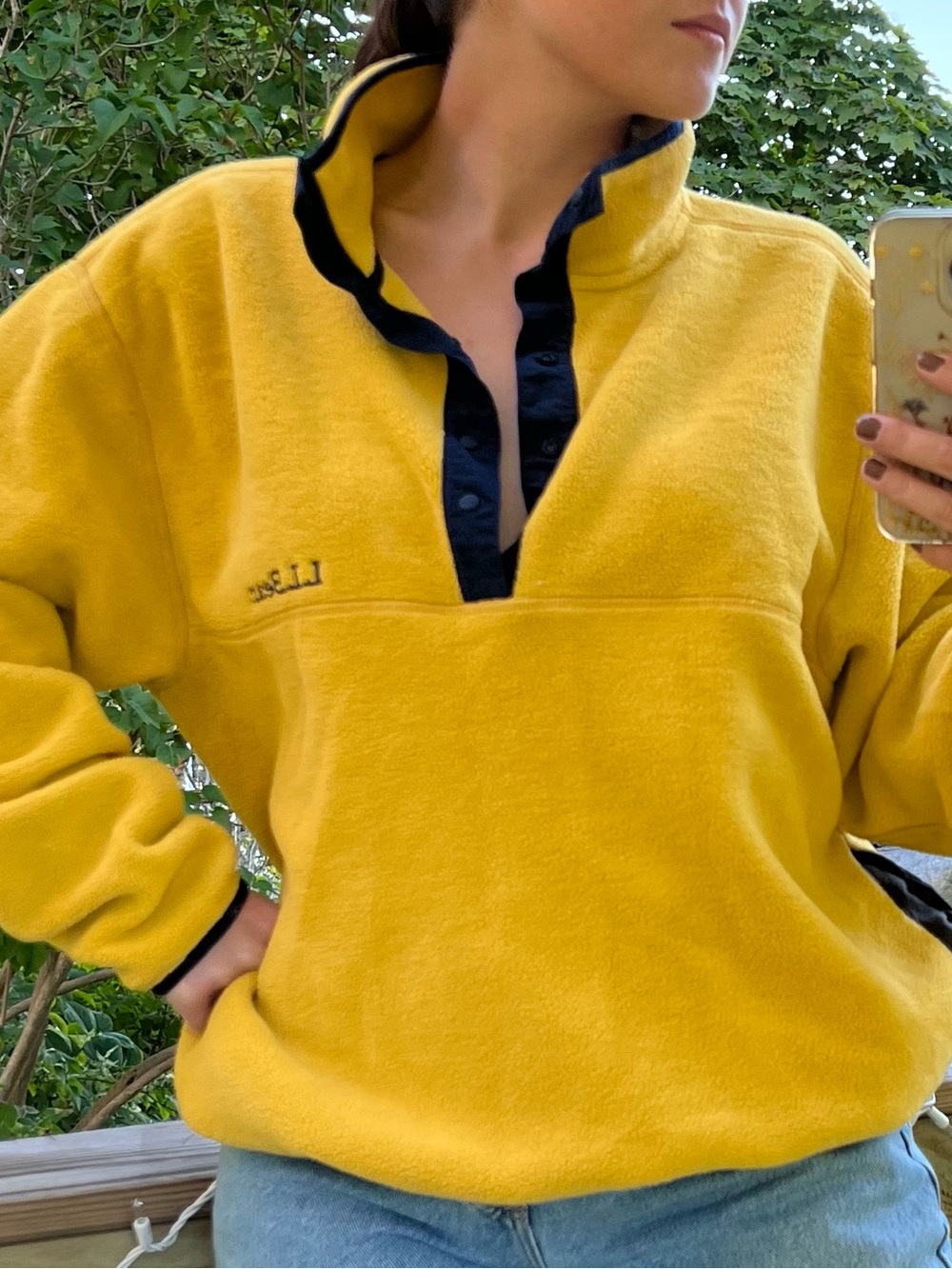 L.L. Bean Yellow Fleece Pullover with Black Trim